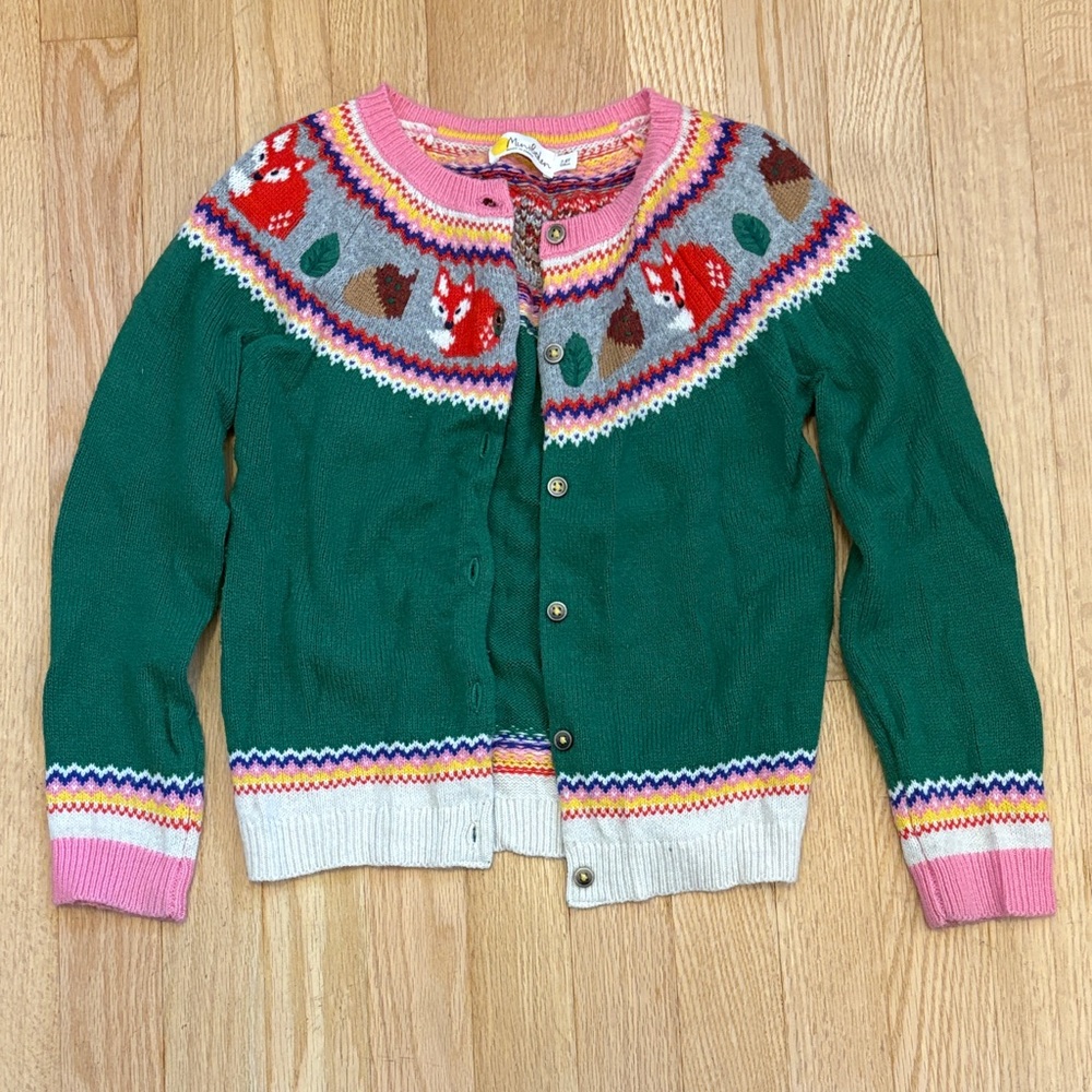Mini Boden Green and Pink Knit Cardigan